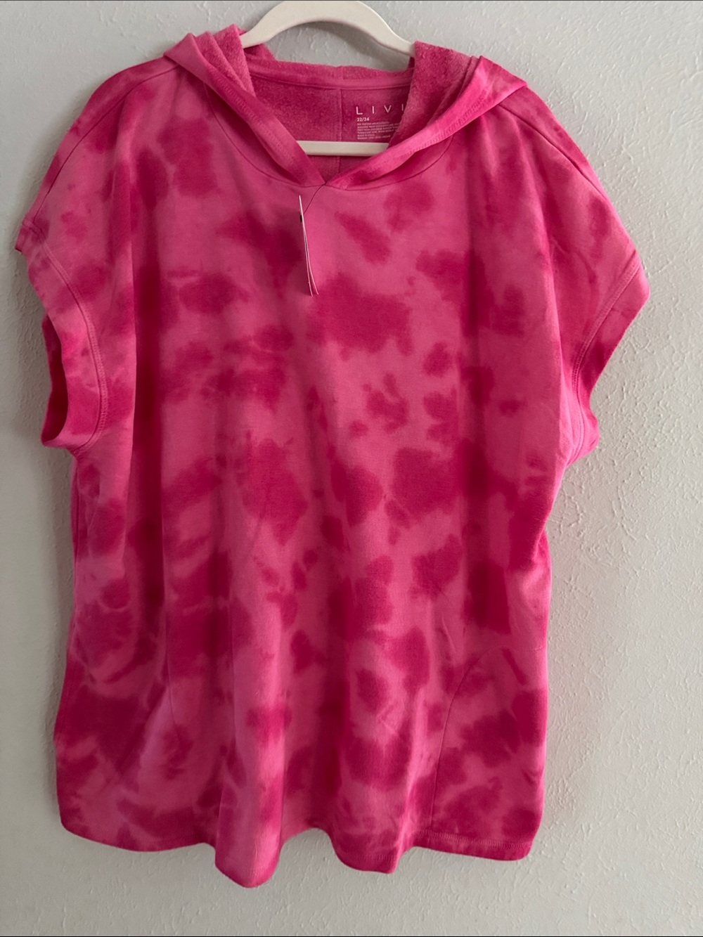 Lane Bryant Pink Tie-Dye Hooded Short Sleeve Top